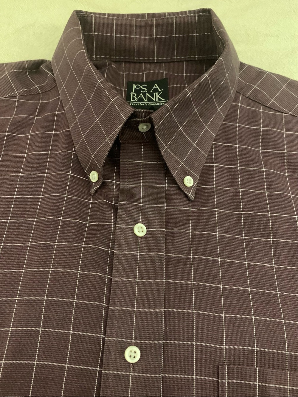 JOS A BANK LS All Cotton Traveler’s Collection Windowpane Patterned Shirt